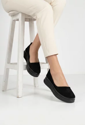 Pantofi dama negri din piele intoarsa