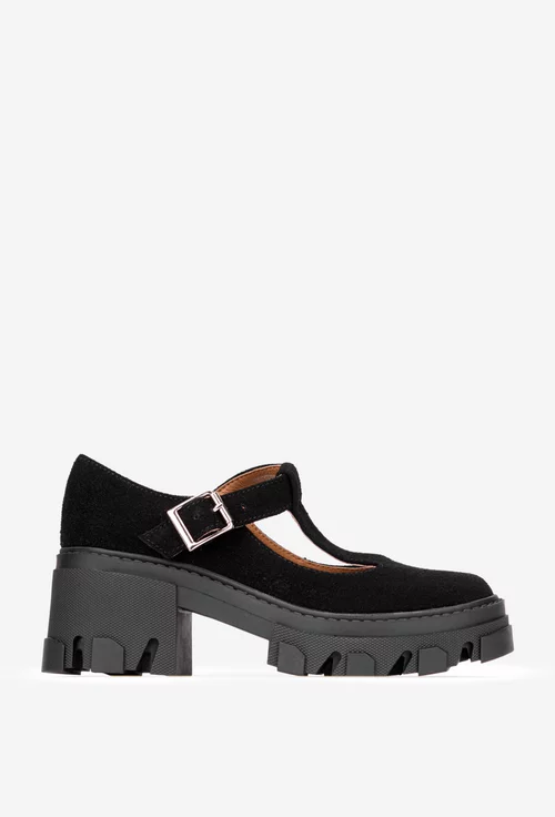 Pantofi dama negri din piele intoarsa