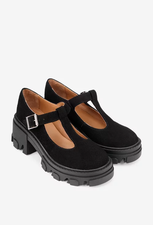 Pantofi dama negri din piele intoarsa