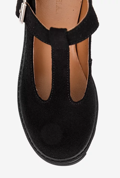 Pantofi dama negri din piele intoarsa