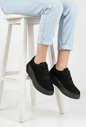 Pantofi dama negri din piele intoarsa