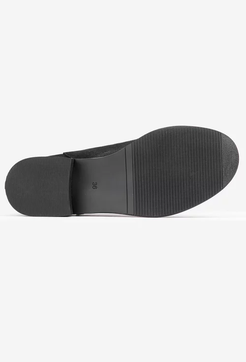 Pantofi dama negri din piele intoarsa cu barete