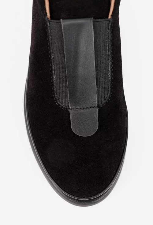 Pantofi dama negri din piele intoarsa cu elastic