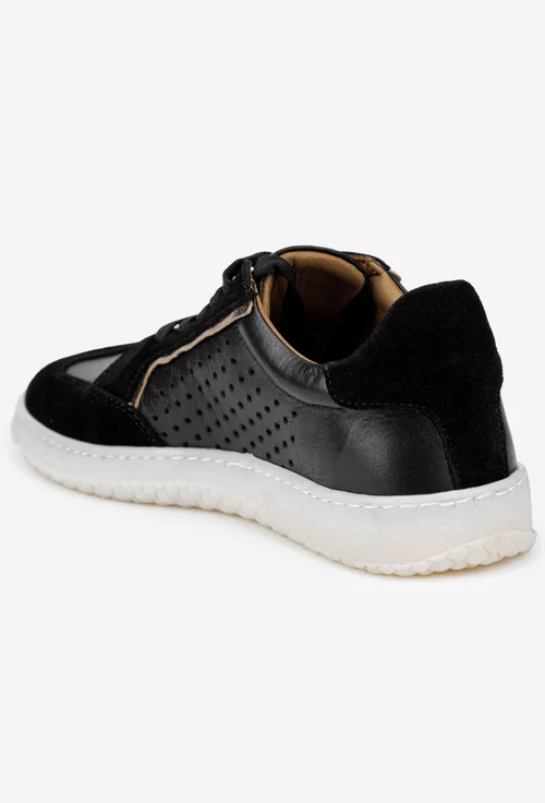 Pantofi dama negri din piele intoarsa cu insertii de piele box
