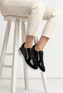 Pantofi dama negri din piele intoarsa cu insertii de piele box