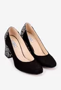 Pantofi dama negri din piele intoarsa cu model deosebit