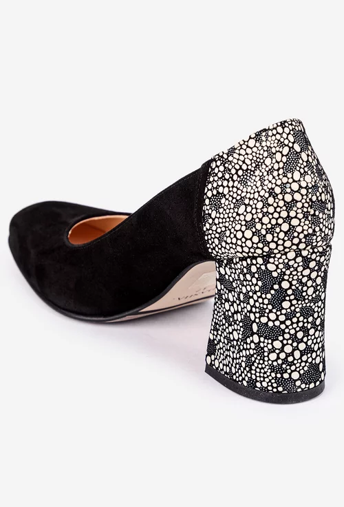 Pantofi dama negri din piele intoarsa cu model deosebit