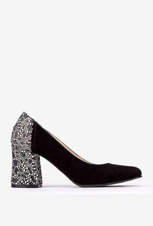 Pantofi dama negri din piele intoarsa cu model deosebit