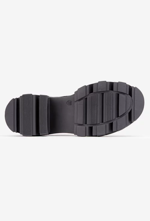 Pantofi dama negri din piele intoarsa cu ornament