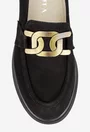 Pantofi dama negri din piele intoarsa cu ornament