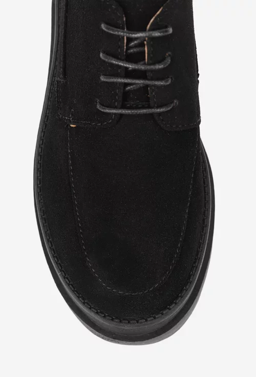 Pantofi dama negri din piele intoarsa cu siret