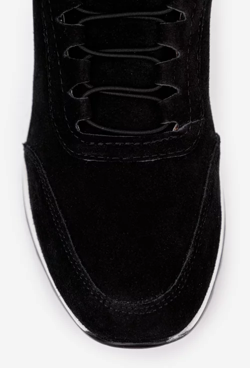 Pantofi dama negri din piele intoarsa cu siret elastic