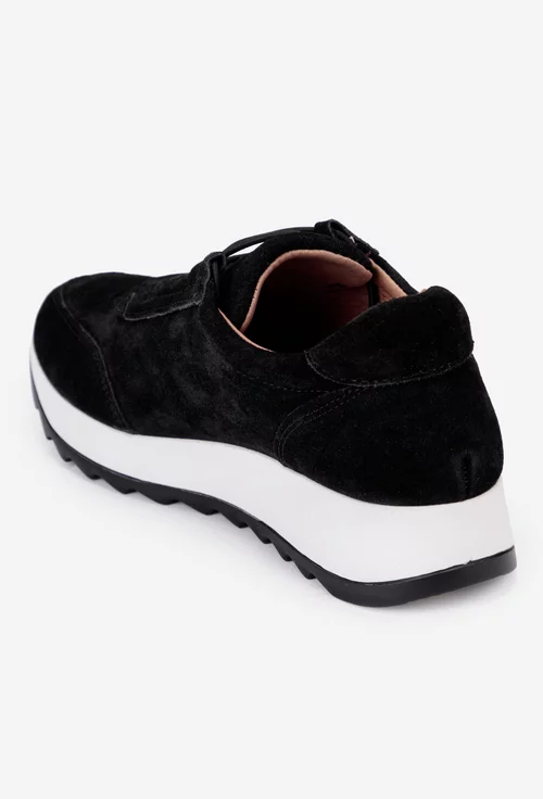 Pantofi dama negri din piele intoarsa cu siret elastic