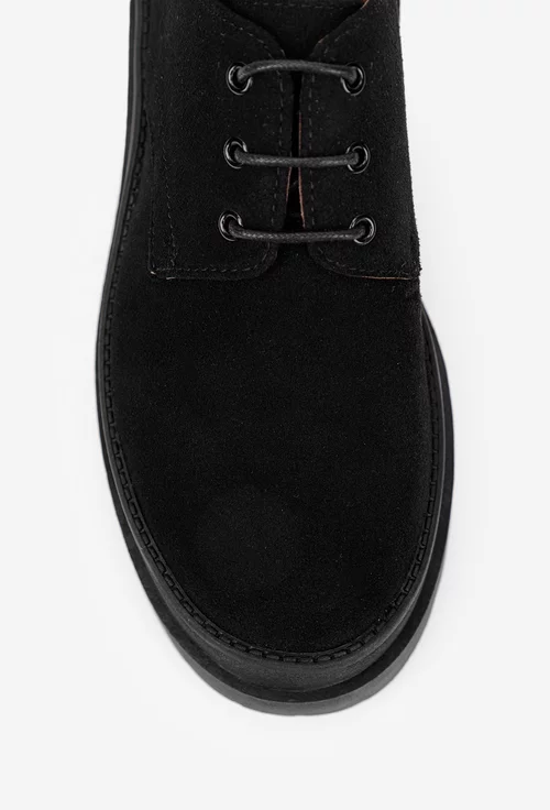 Pantofi dama negri din piele intoarsa cu talpă groasă