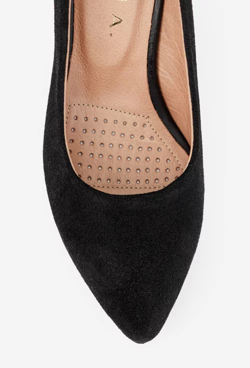 Pantofi dama negri din piele intoarsa cu toc deosebit