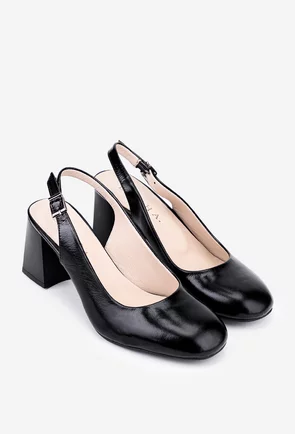 Pantofi dama negri din piele lacuita