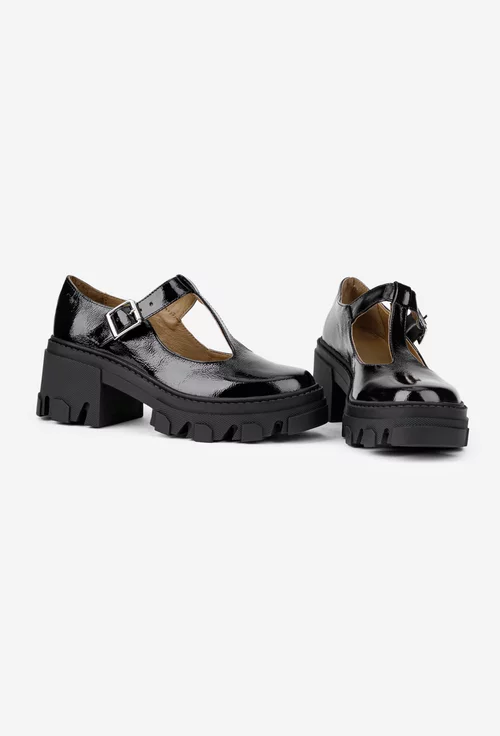 Pantofi dama negri din piele lacuita