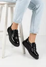 Pantofi dama negri din piele lacuita croco