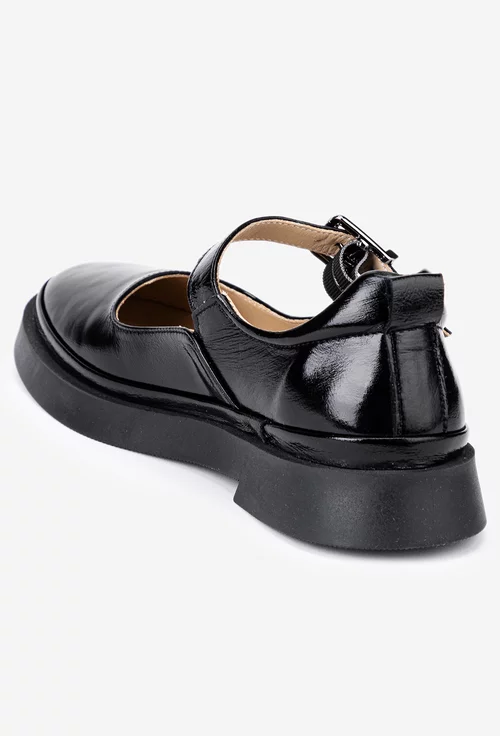 Pantofi dama negri din piele lacuita cu bareta
