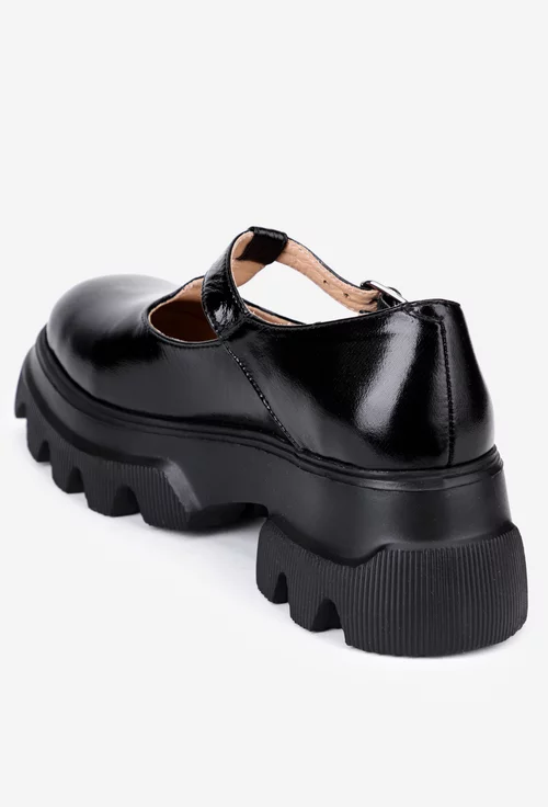 Pantofi dama negri din piele lacuita cu talpa inalta