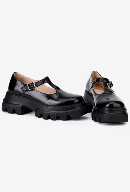 Pantofi dama negri din piele lacuita cu talpa inalta