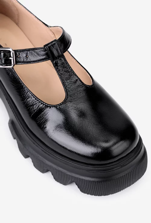 Pantofi dama negri din piele lacuita cu talpa inalta