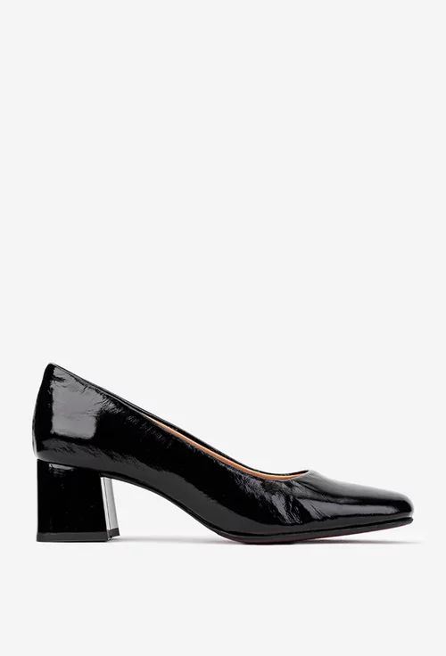 Pantofi dama negri din piele lacuita cu toc