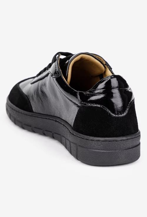 Pantofi dama negri din piele lacuita si intoarsa