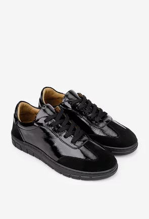 Pantofi dama negri din piele lacuita si intoarsa