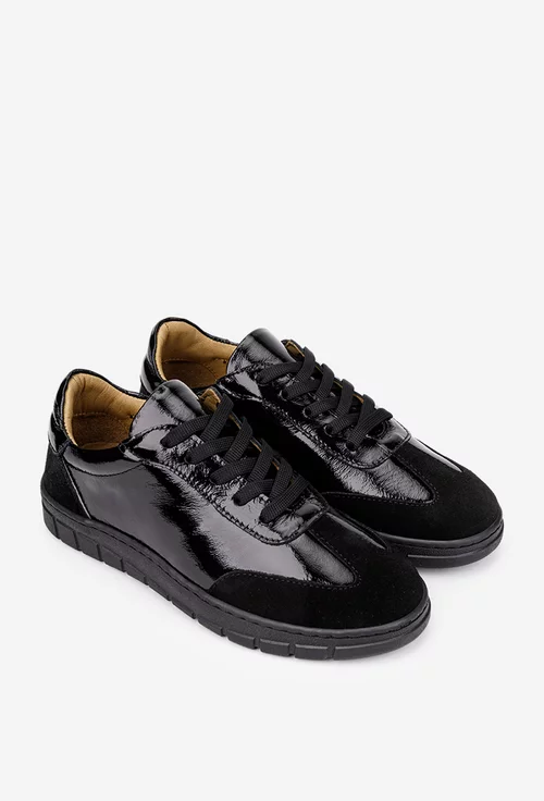 Pantofi dama negri din piele lacuita si intoarsa