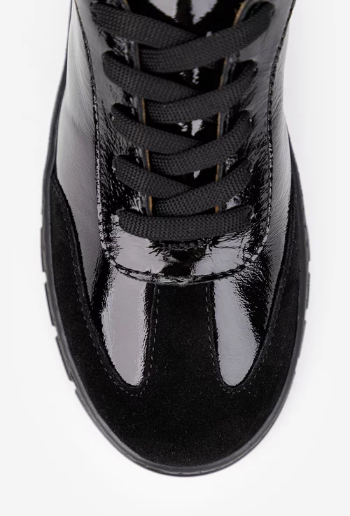 Pantofi dama negri din piele lacuita si intoarsa