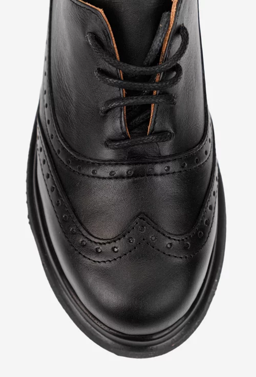 Pantofi dama negri din piele naturala cu aspect perforat