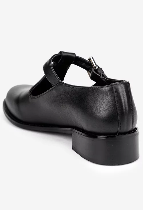 Pantofi dama negri din piele naturala cu bareta