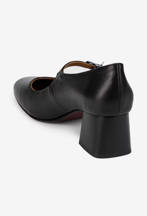 Pantofi dama negri din piele naturala cu bareta