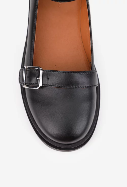 Pantofi dama negri din piele naturala cu bareta