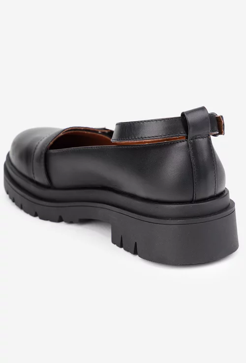Pantofi dama negri din piele naturala cu bareta