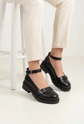 Pantofi dama negri din piele naturala cu bareta