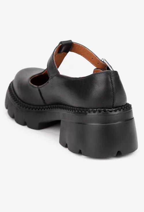 Pantofi dama negri din piele naturala cu bareta