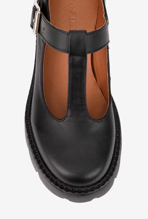 Pantofi dama negri din piele naturala cu bareta