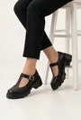 Pantofi dama negri din piele naturala cu bareta