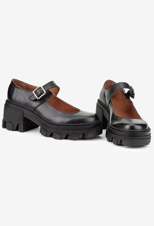 Pantofi dama negri din piele naturala cu bareta picture - 5