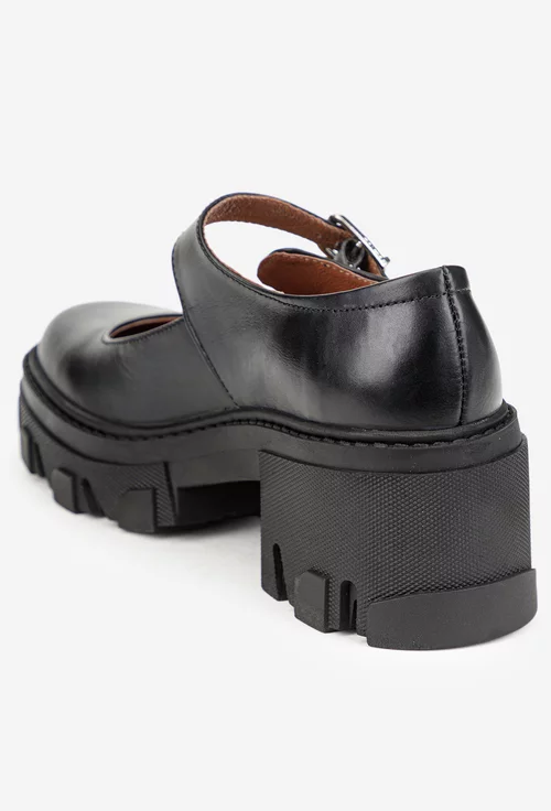 Pantofi dama negri din piele naturala cu bareta picture - 3