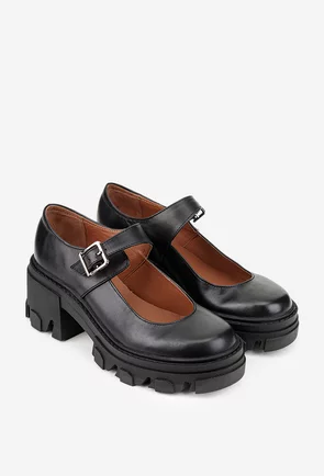 Pantofi dama negri din piele naturala cu bareta