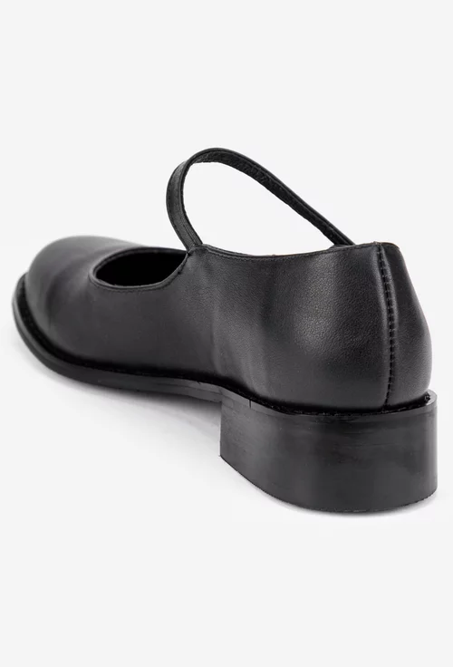Pantofi dama negri din piele naturala cu bareta si toc mic