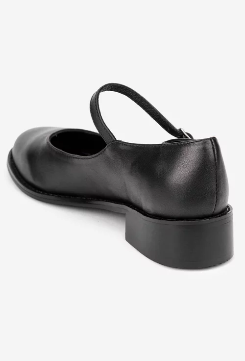 Pantofi dama negri din piele naturala cu bareta si toc mic