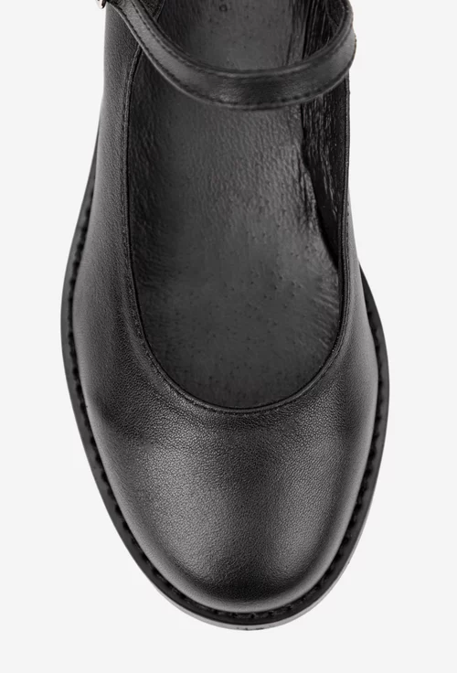 Pantofi dama negri din piele naturala cu bareta si toc mic