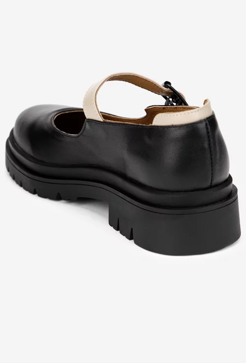 Pantofi dama negri din piele naturala cu bareta taupe