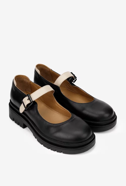 Pantofi dama negri din piele naturala cu bareta taupe