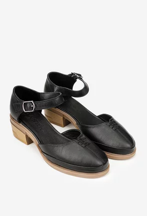 Pantofi dama negri din piele naturala cu decupaj
