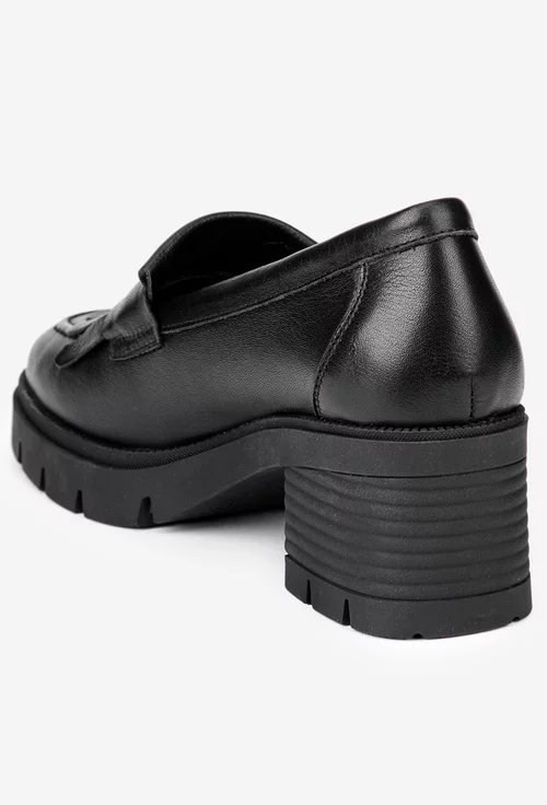 Pantofi dama negri din piele naturala cu detaliu canaf